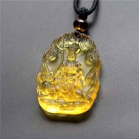 Colored Glass Bodhisattva Pendant Necklace Ethnic Style Buddhist Amulet Unisex Jewelry for Men or Women Handmade Gift Use