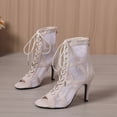 thumbnail image 6 of Dakaela Women's Mesh Sandals Open Toe High Top Summer Booties Lace up Kittens Heels Comfortable Sexy Wedding Bridal Party Dress Pumps Shoes White Size 7, 6 of 9