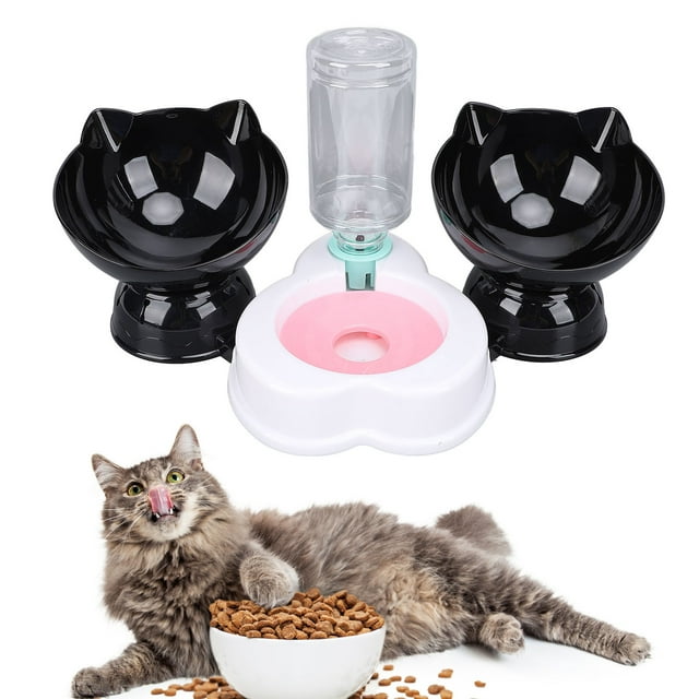 JUEGO DE CUENCOS DE COMIDA Y AGUA PARA GATOS, Protector De Cuello Antiponta 3 En 1, Soporte Elevado Para Comedero Para Gatos Con Dispensador De Agua Automático, Gran Diámetro,