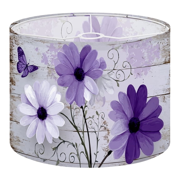 Linen Drum Lampshades Farmhouse Floral Daisy Flower Rustic Wood Board Bathroom 13"x13"x10" Light Shade for Table Lamps Floor Lamp Shades Lampshade Replacement Assembly Required