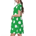 thumbnail image 3 of Lafuoo Green And White Polka Dot Pattern Women's Short Sleeve Dress, Elastic Waist with Pockets, Knee-length A-line Skirt, Summer Casual Wear-Medium, 3 of 8