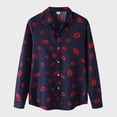 thumbnail image 2 of Button Down Shirts for Men Lipstick Print Long Sleeve Spring Shirt Lightweight Casual Turn Down Collar Top Navy L, 2 of 5