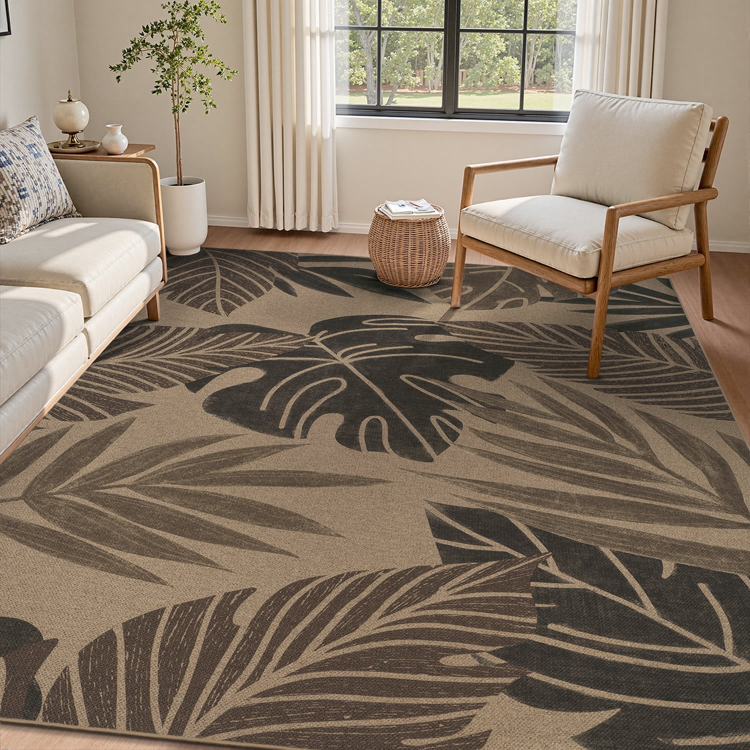 VUNATE Outdoor Rugs Carpet 5'x7' Jute Rug Farmhouse Tropical Washable Patio Rug Distressed Modern Braided Area Rugs Brown Indoor Outdoor Rugs for Living Room Backyard RV Porch
