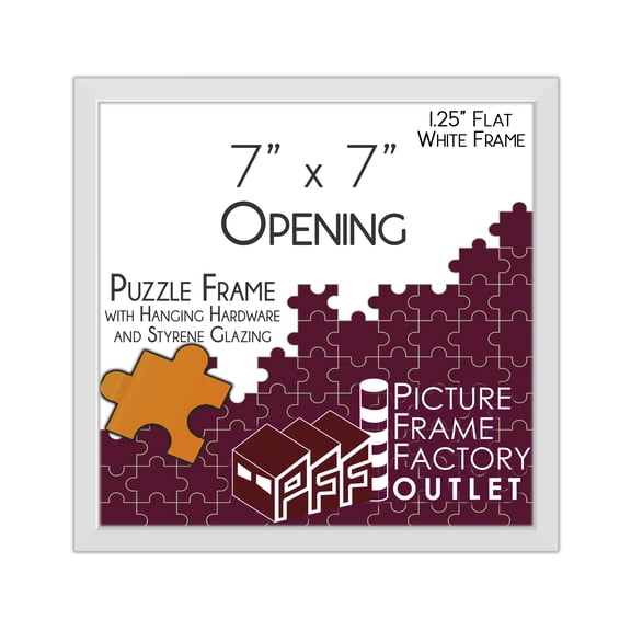 PFF PictureFrameFactoryOutlet - 7x7 Inch - Premium 1.25" White Profile - Picture Frame for Artwork, Puzzles, Photos, Certificates
