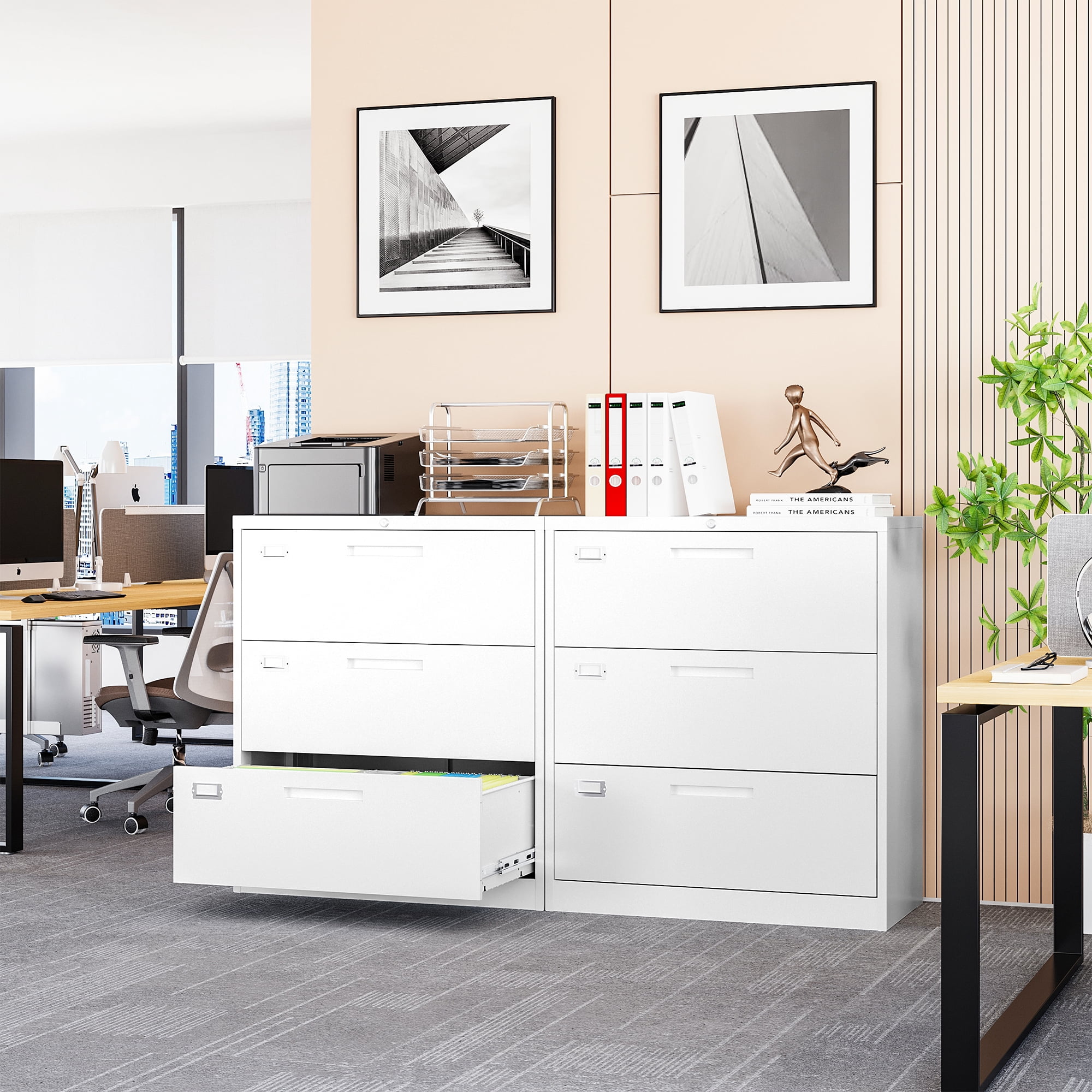 AUHUP 3 Drawer File Cabinet with Lock, Metal Lateral Filing Storage Cabinet Fits Letter/Legal/F4/A4 Size, File Cabinets for Home Office (White-Assembly Required)