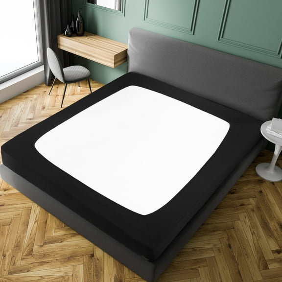 PiccoCasa Box Spring Cover Wrap Around 4 Sides Bed Skirt, Smooth Stretchy Black King