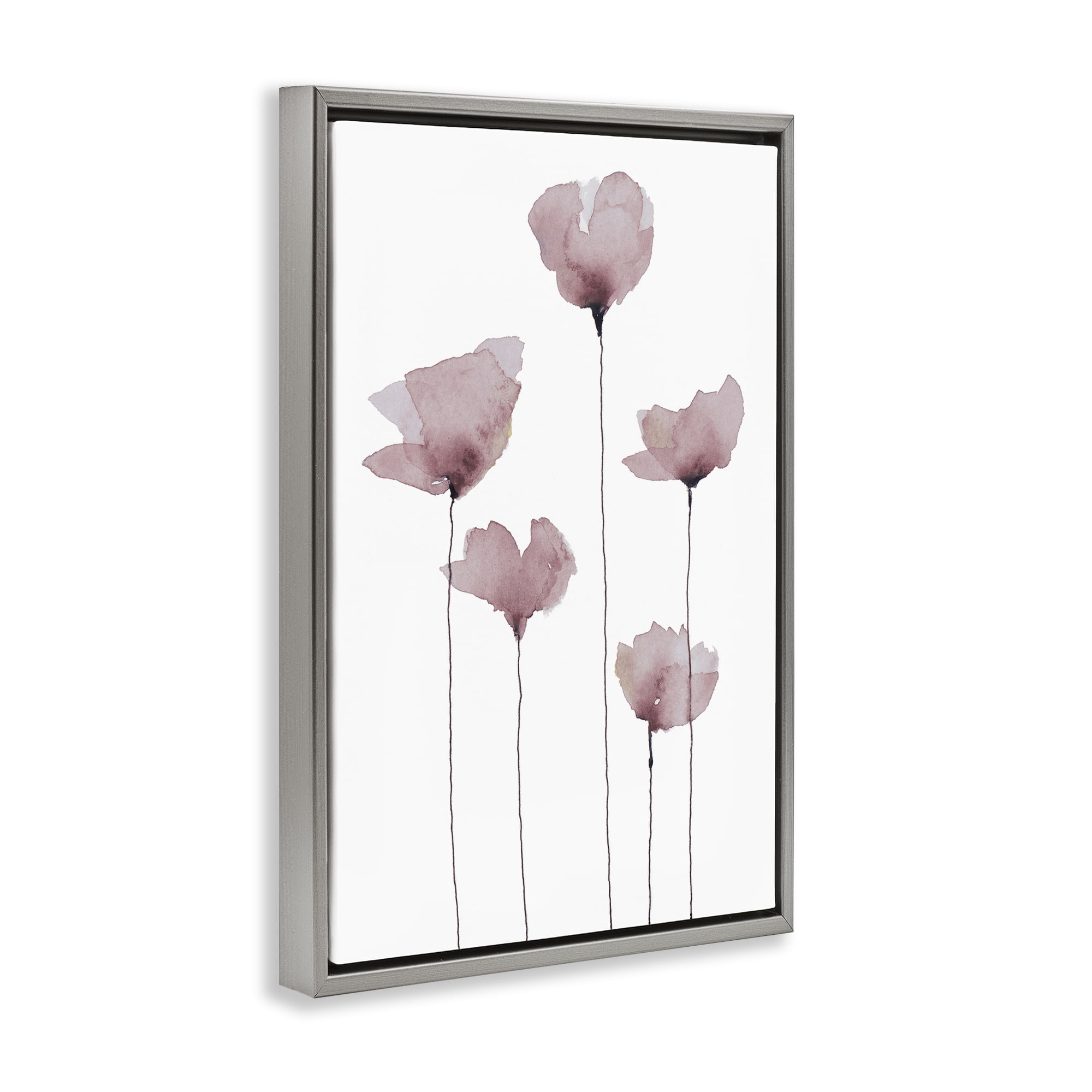 Stupell Industries Standing Tall Blossoms Plants & Flowers Painting Gray Floater Framed Canvas Art Print Wall Art, 21 x 31