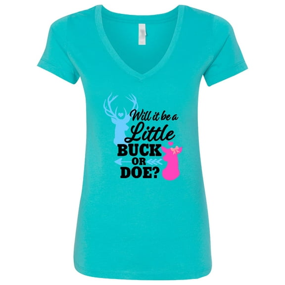 Inktastic Gender Reveal Will It Be a Little Buck or Doe? Women's V-Neck T-Shirt