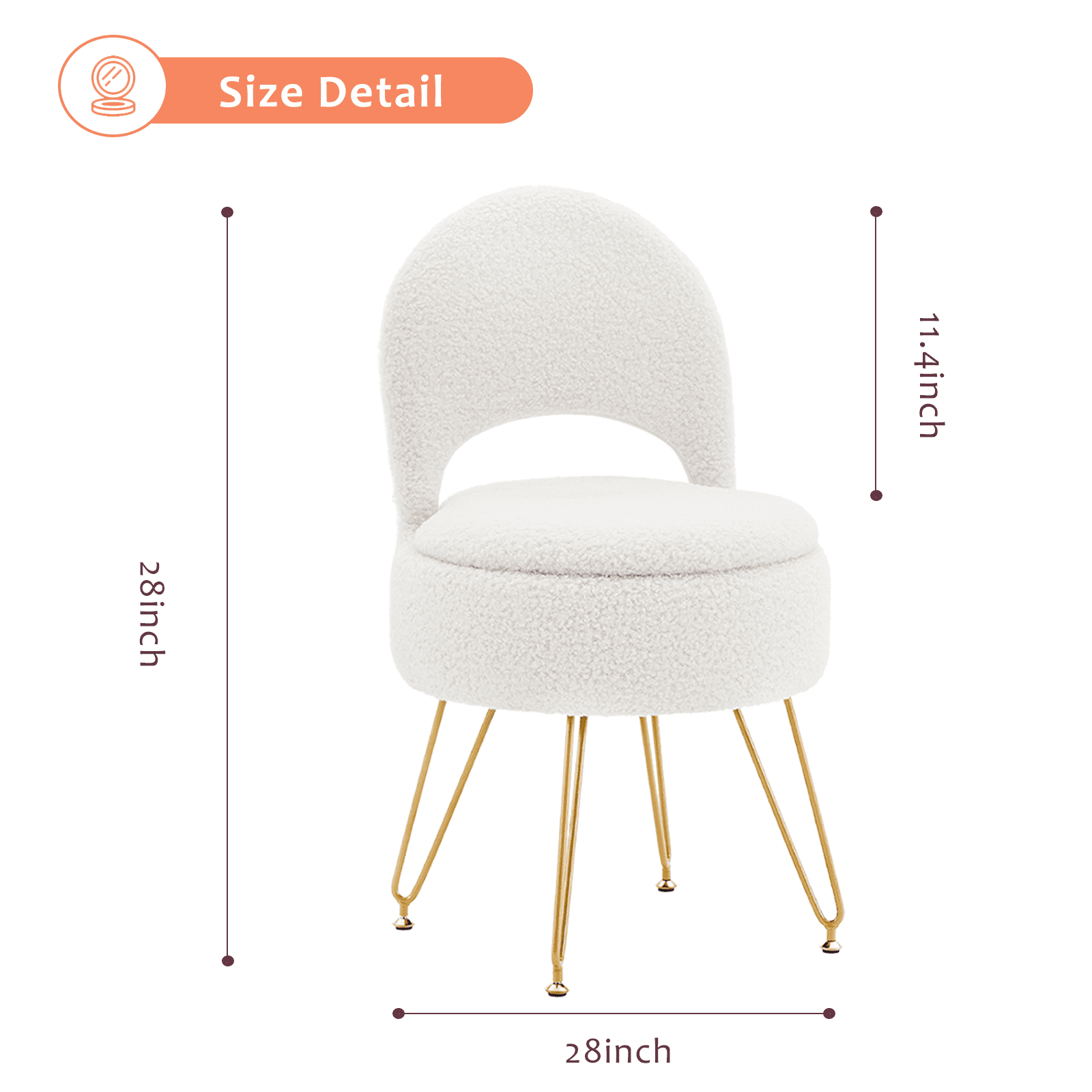 Casa Pura Furniture Modern Teddy Velvet Storage Ottoman with Folding Back, Round, White