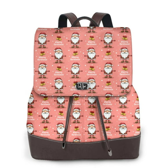 Easygdp Merry Christmas Santa Claus Mochila de Cuero para Mujeres, Bolso de Hombro, Bolsos de Mano de Moda para Trabajo y Viajes