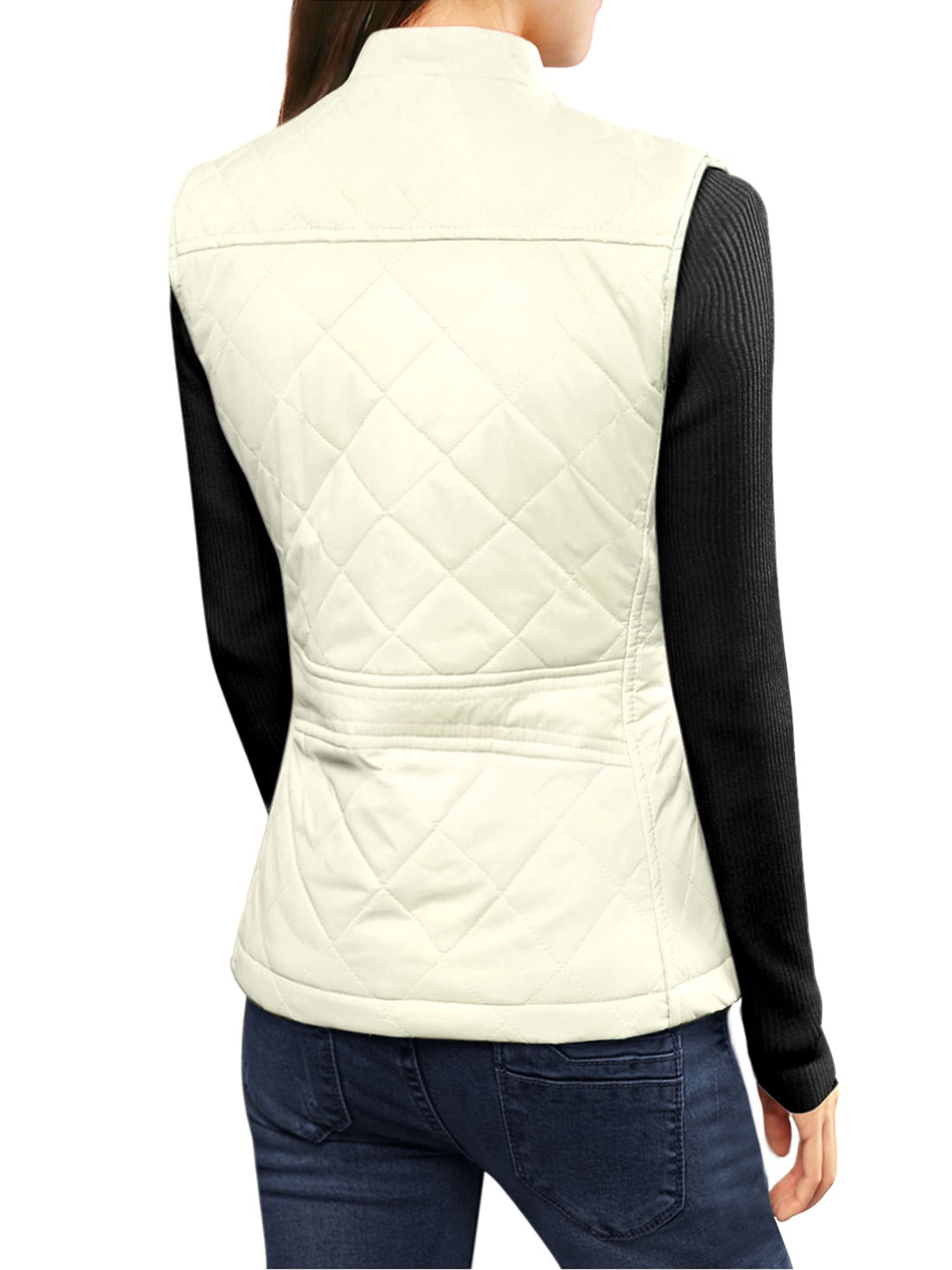DARING DIVA Women's Zip Stand Collar Quilted Padded Vest M Gray