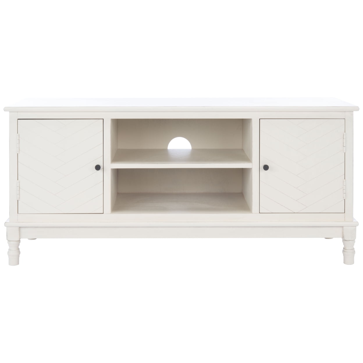 SAFAVIEH Magnolia 2 Door 2 Shelf Media Stand, Distressed White (47.3 in. W x 15.8 in. D x 20 in. H)