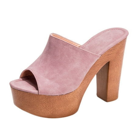 

GNEIKDEING Summer Women s Shoes Thick-Soled High Heel Lady Shoes Fish Mouth Slipper Gift on Clearance