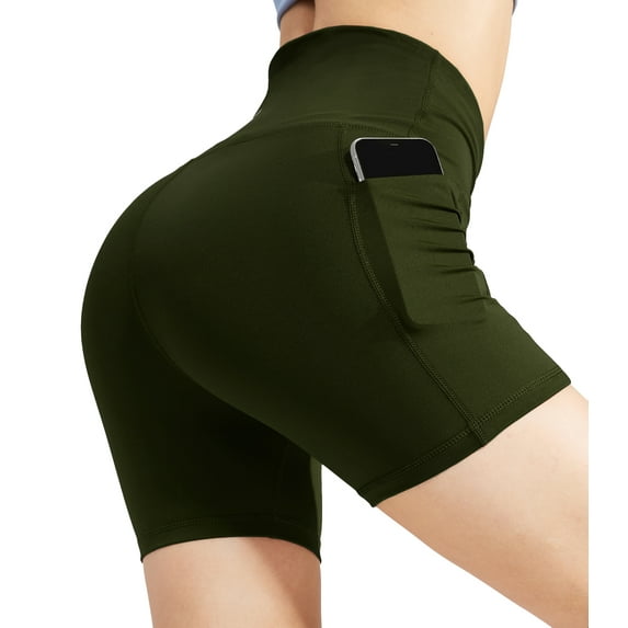 MIER Women's 5 inch/8 inch Stretch High Waist Biker Shorts Workout Running Compression Exercise Tummy Control Yoga Shorts with Side Pockets