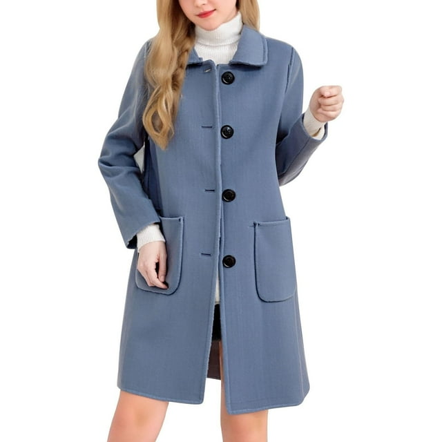 ShomPort Overcoats for Womens Lapel Long Sleeve Button Up Plus Size Elegant Coats Solid Color Going Out Trendy Jackets with Pockets