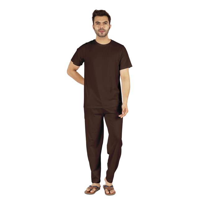 Inkmeso Solid Nightwear Set For Mens Tshirt And Pants Pajama Set Short Sleeve Pjs Loungewear Set