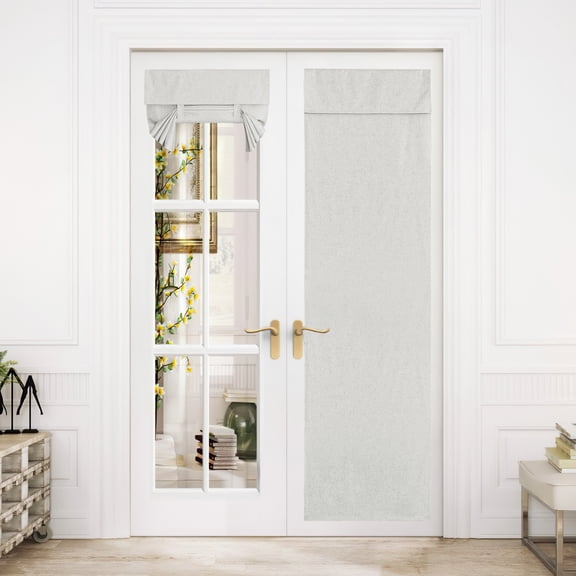 NICETOWN 100% Blackout Linen Door Curtains, Linen Textured French Door Curtains Thermal Insulated Privacy Glass Tricia Door Curtains for Classroom, Ivory White, 26"x80", 1 Panel