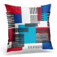 thumbnail image 1 of BOSDECO Taie d'Oreiller Design Géométrique Rayures Noires Inégales sur Rectangles Colorés Rouge et Bleu 18x18 Pouces, 1 of 1