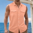 thumbnail image 2 of Eryao Casual Button Down Tank Tops for Men Summer Solid Color Beach Vacation Sleeveless Muscle Shirts with Pockets,Orange,L, 2 of 7
