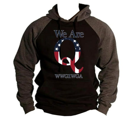 Baseball Sweater - Men's We are Q WWG1WGA Black/Charcoal Raglan Baseball Hoodie Sweater Large Black