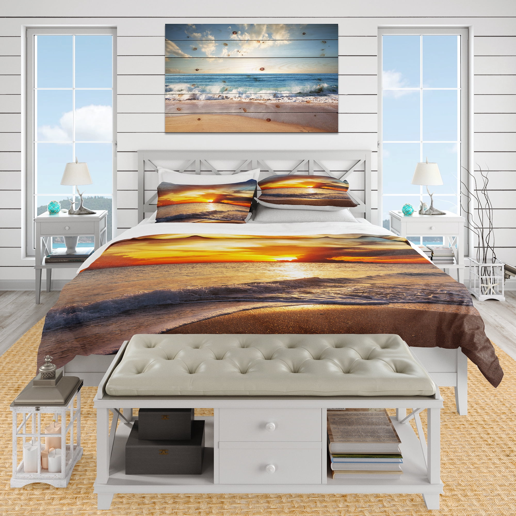Designart 'Yellow Sunset Through Dark Clouds' BEach Duvet Cover Set