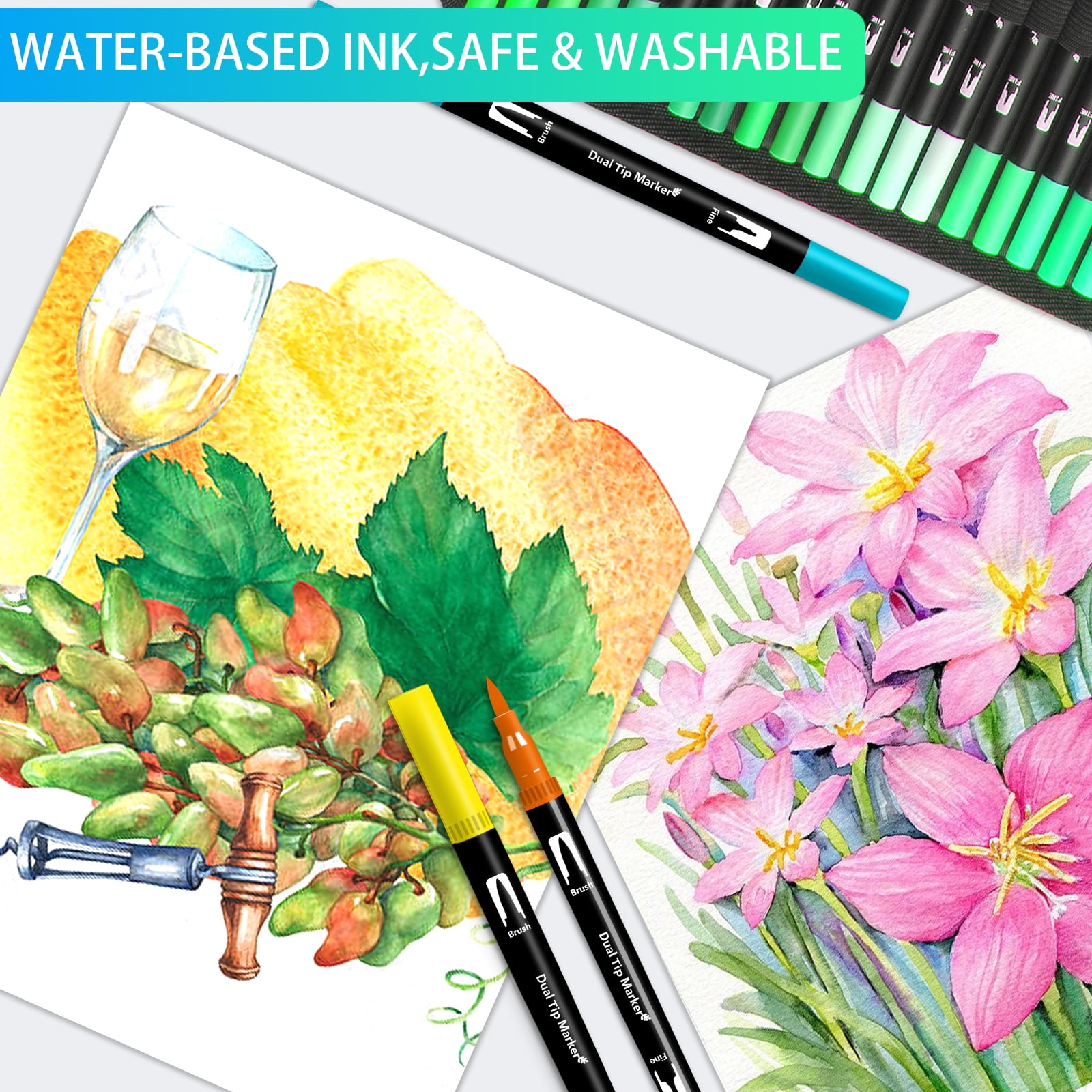 Art Markers Dual Brush Pens, 60/48 Artist Coloring Marker, Fine & Brush Tip  Pen Art Supplier for Kids Adult Coloring Book Bullet Journaling Drawing