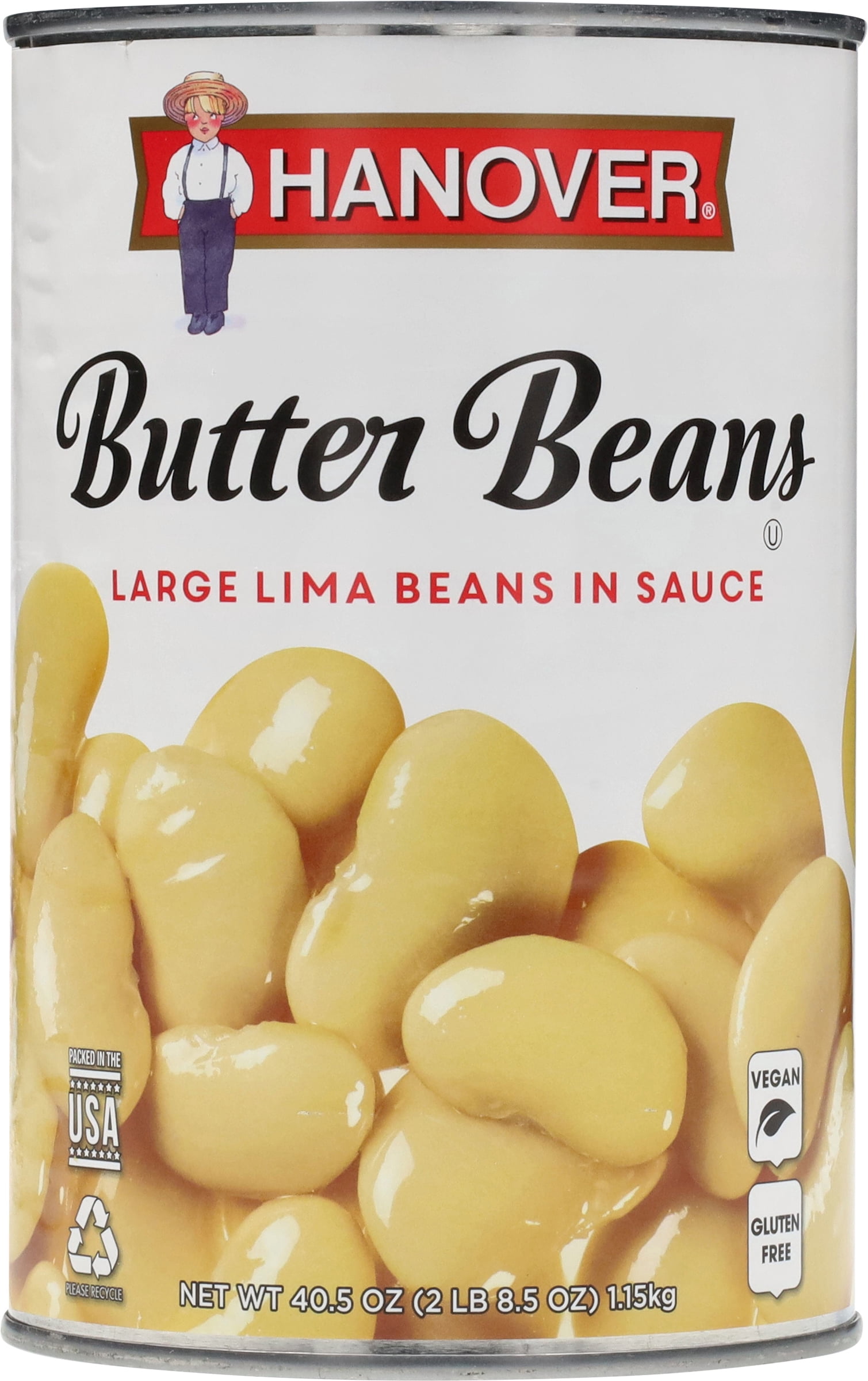 Hanover Butter Beans Large Lima Beans in Sauce, 40.5 oz Can – Family-Size Heat-and-Serve Side