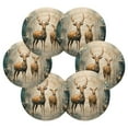 thumbnail image 2 of 6 Pcs Drink Coasters Sets with Holder Pads Cotton Cup Heat-Resistant Hot Mats for Table Protection Deers in Blue, 2 of 7