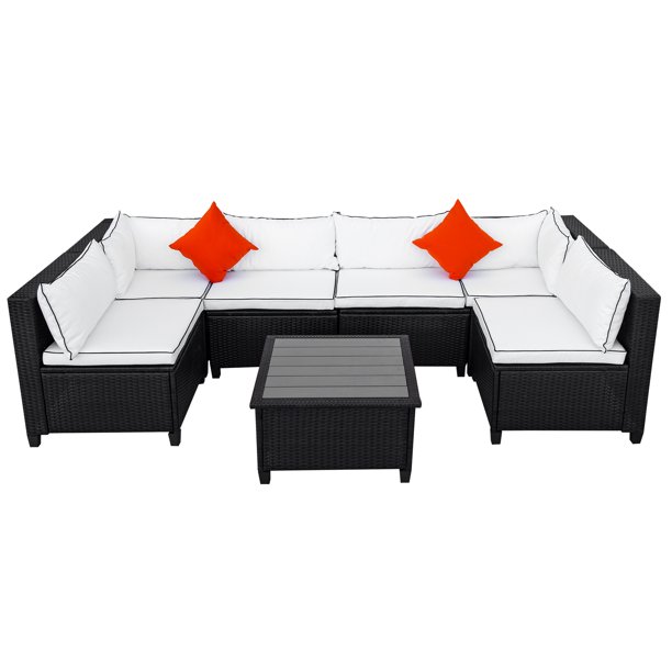 Skyland Patio Furniture Set 7 Pieces With Square Coffee Table White Walmart Com Walmart Com