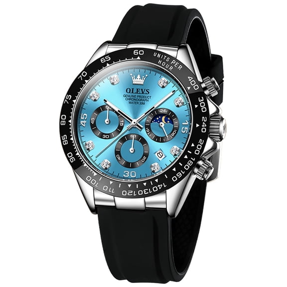 OLEVS Watches for Men Chronograph Multifunction Sport Silicone Luxury Dress Moon Phase Quartz Male Watch Waterproof Mens Wrist Watches Reloj para Hombre,plated golden/Black/White/Blue/Grey Dial