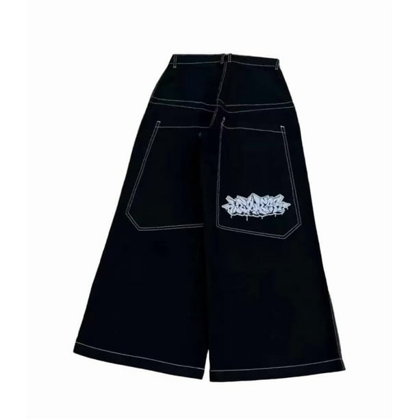 Pantalones vaqueros unisex estilo hip-hop gótico urbano de talle alto y corte holgado con diseños rasgados y bordados for hombre y mujer