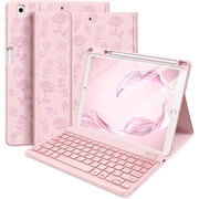 Keyboard Case for iPad 9th Generation 10.2 Inch - Backlit Wireless Detachable Folio Keyboard Cover with Pencil Holder for iPad 8th 7th Gen/iPad Pro 10.5" / iPad Air 3rd Gen (Pink Rose)