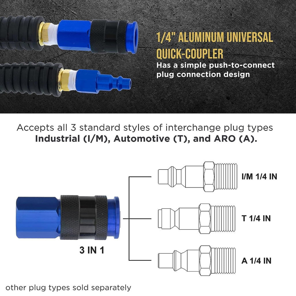 AOOOWER 1/4inch Recoil Polyurethane Air Compressor Hose with Bend Restrictor Lightweight Air Hose Air Compressor Accessories