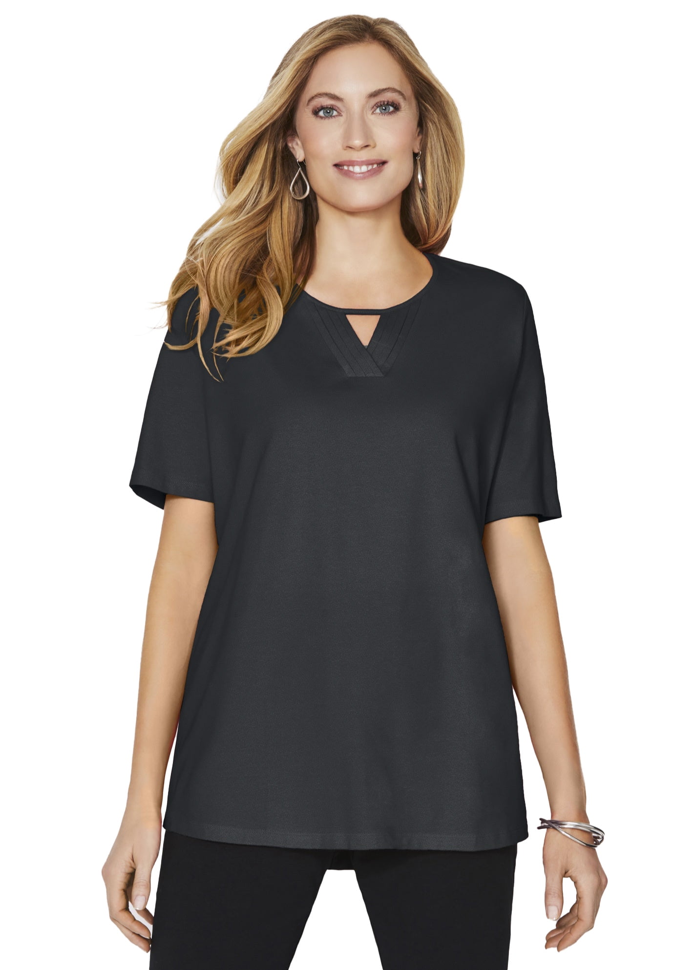 Tee-shirt Imprimé Catherines Femme Plus Col V Et Manches 3/4 - Taille 3XWP, Couleur Oatmeal, Neuf