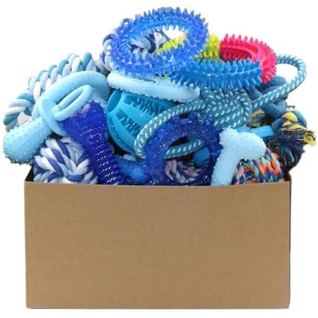 20 Pack Puppy Chew Toys - Blue Dog Teething Toys for Puppies Puppy Teething Rings and Ropes Blue Rubber Toy Bundle for Small Dogs Cute Interactive Dog Balls for Small Breed