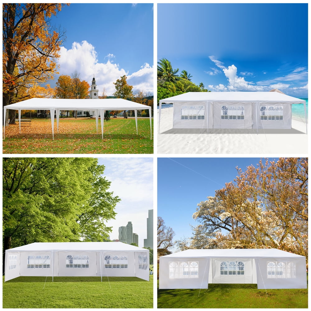 3 x 9M 7-Sided Iron PE Cloth Spiral Pipe Pergola - Waterproof Outdoor Party Tent with Clear Windows, Easy Assembly​,White