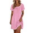 thumbnail image 2 of Uootdi Women's Nightgowns Round Neck Short Sleeve Floral Embroidered Trim Sleep Dresses Loungewear Sleep Style Soft Breathable Loose Fit Nightgowns Gift, 2 of 9