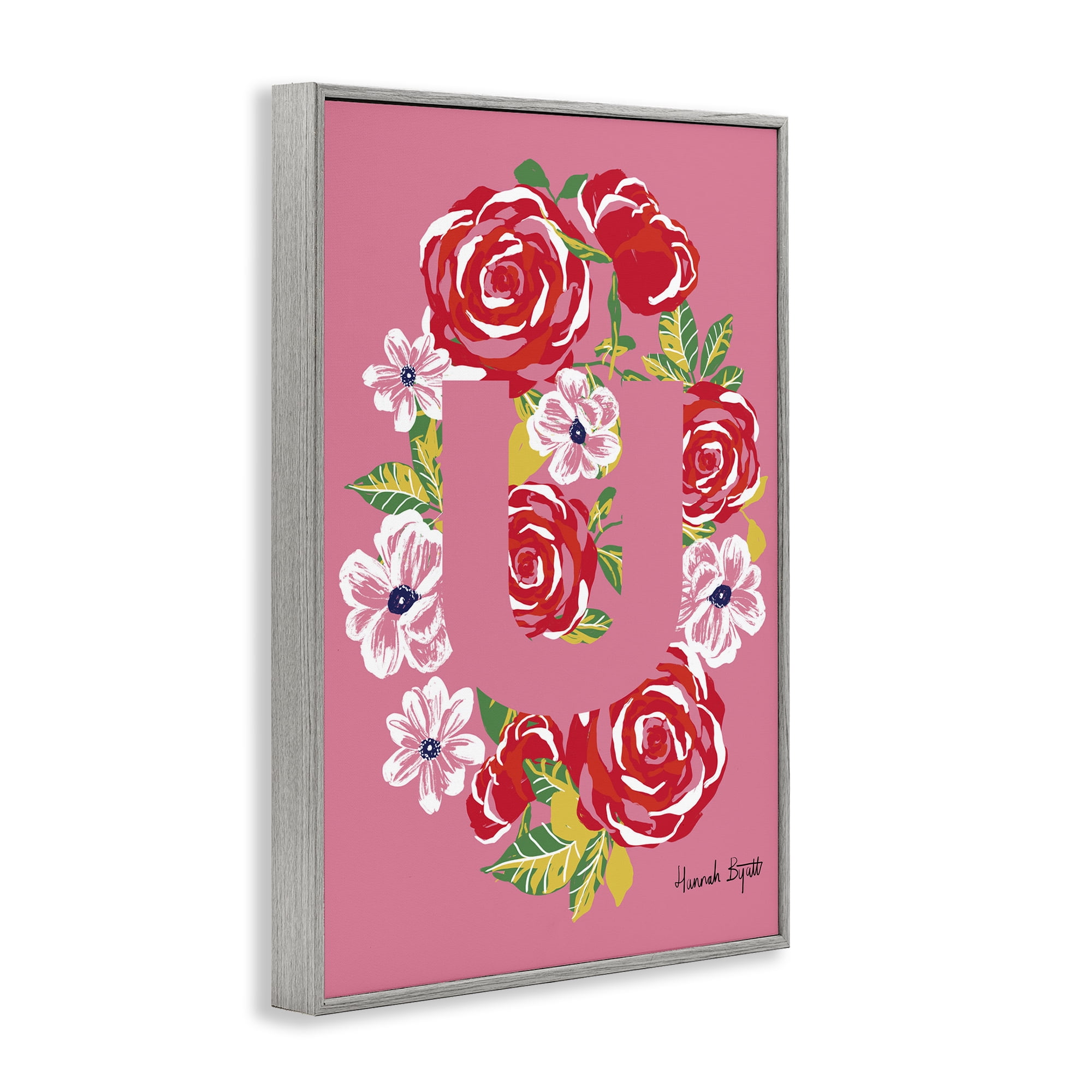 Stupell Industries Floral Bloom Letter U Botanical & Floral Painting Gray Framed Art Print Wall Art, 20 x 30