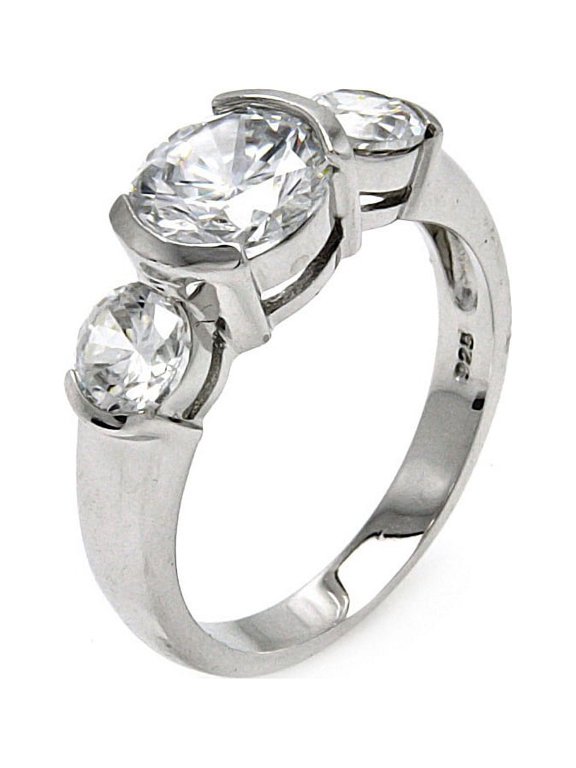 Half Bezel Set Cubic Zirconia Past Present Future Ring Rhodium Plated Sterling Silver Size 8