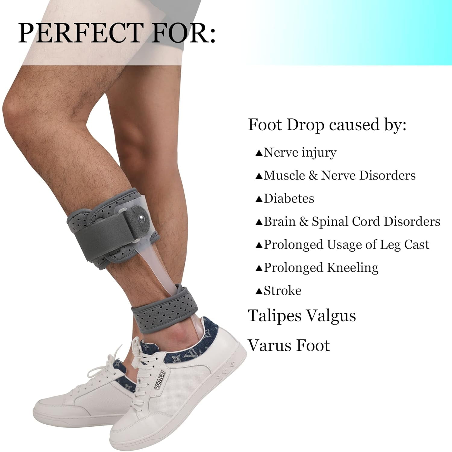 Orthomen AFO Foot Drop Brace, Medical Ankle Foot Orthosis Support, Drop Foot Postural Correction Brace (Gray, XL-L)