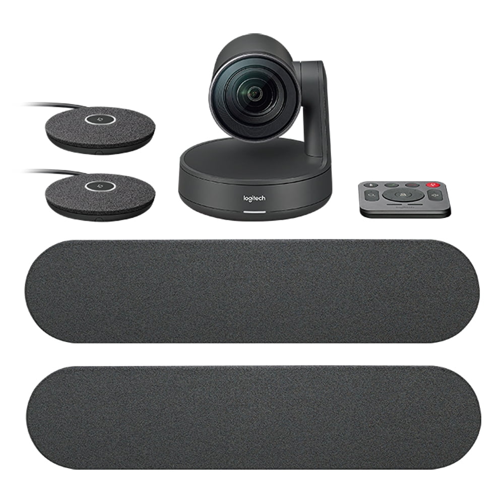 Logitech Rally Plus Solution including two speakers and two mic pods
