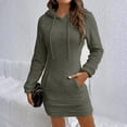 thumbnail image 6 of Women's Hoodie Dress Sweatshirt Dress Long Sleeve Pullover Hooded Plush Fleece with Drawstring Pocket for Winter Loungewear,Army Green,L, 6 of 7