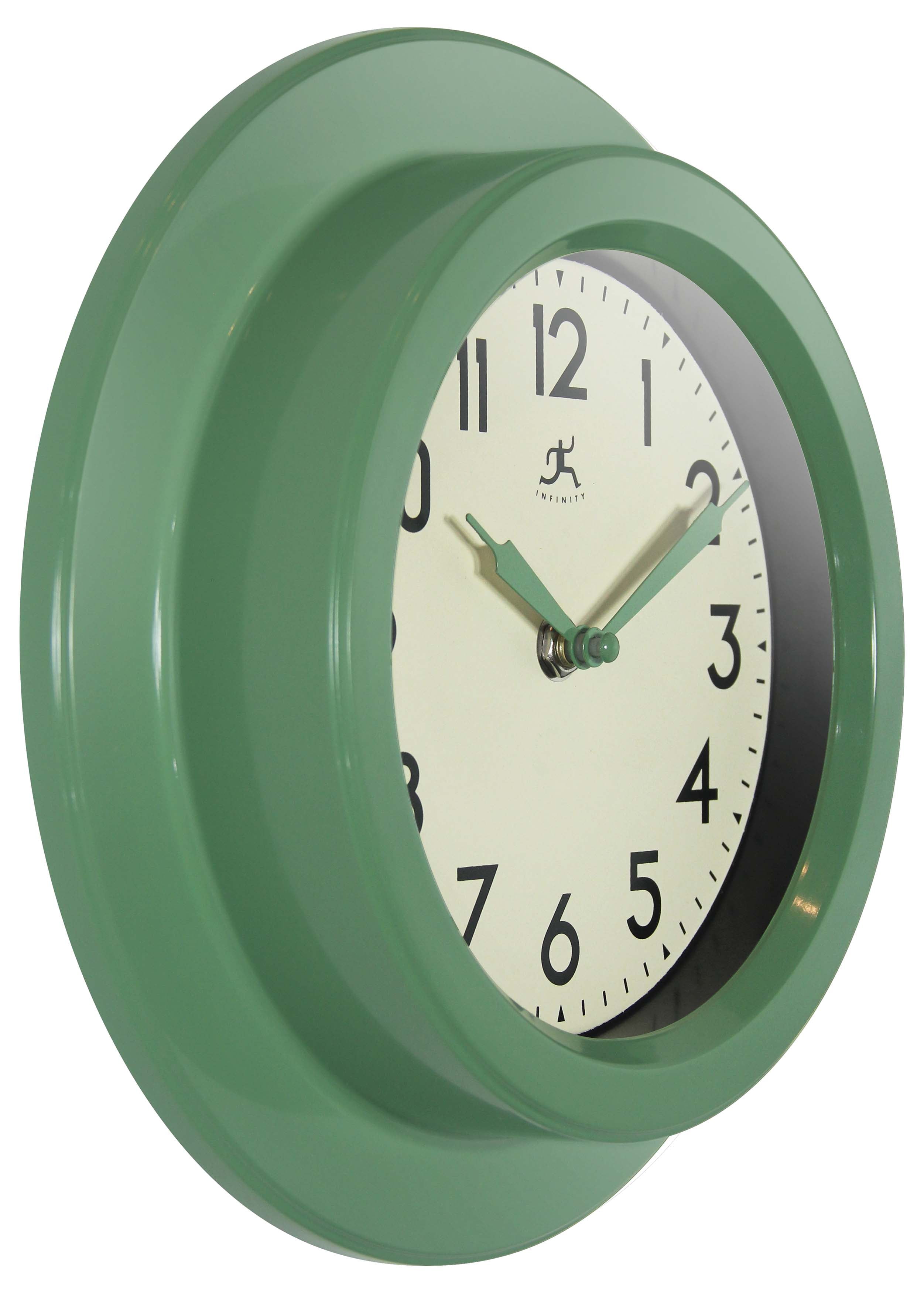 Infinity Instruments Retro Escape Plastic 9.75" Indoor Wall Clock with Silent Movement, Green