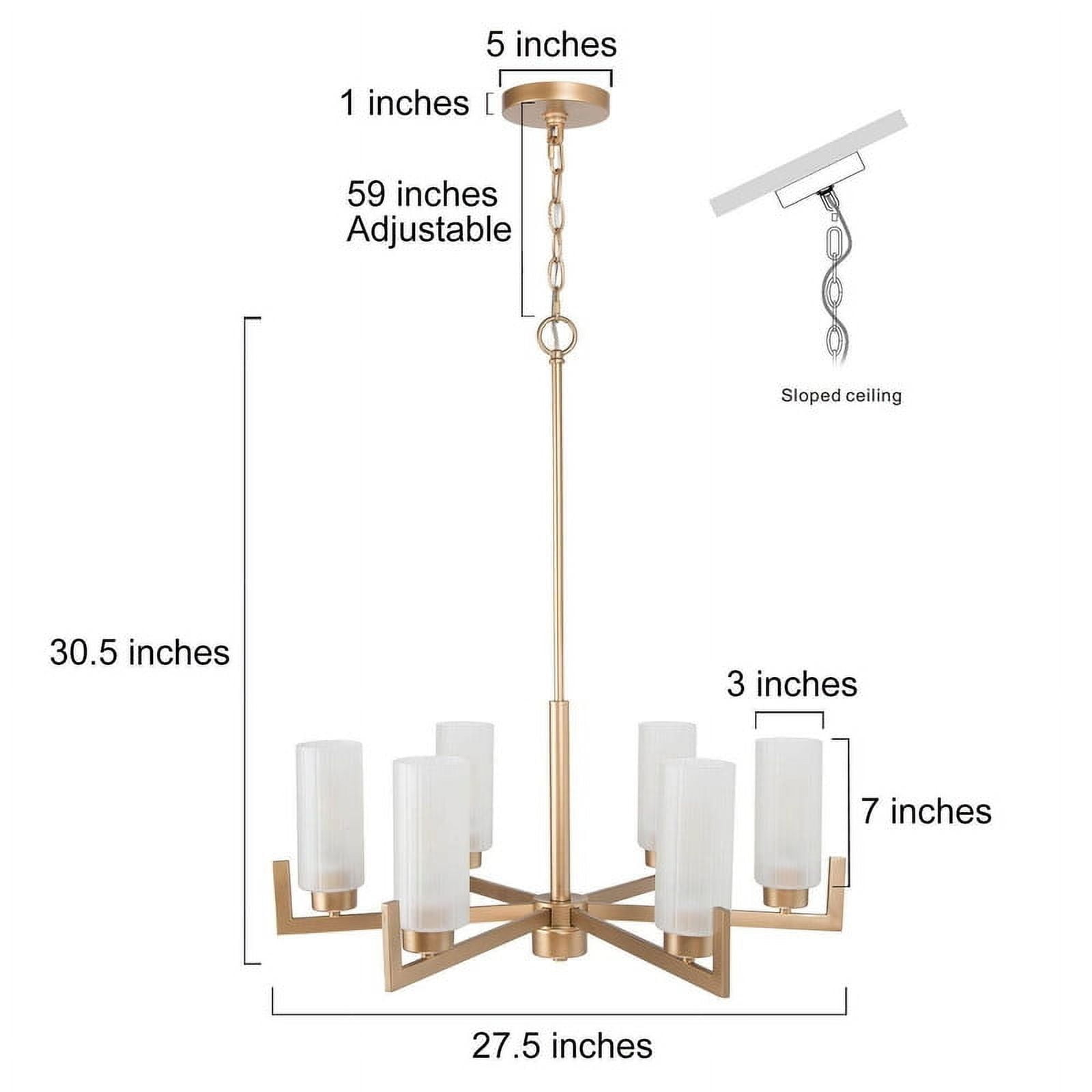 LNC 6-Light Gold Linear Chandelier with Frosted Glass for Kitchen or Dining Room