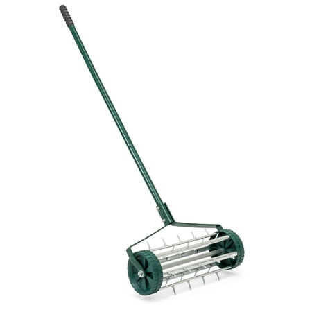 - Best Choice Products 18in Rolling Lawn Aerator Gardening Tool for Grass Maintenance, Soil Care w/ Tine Spikes, 50in Handle - Dark Green