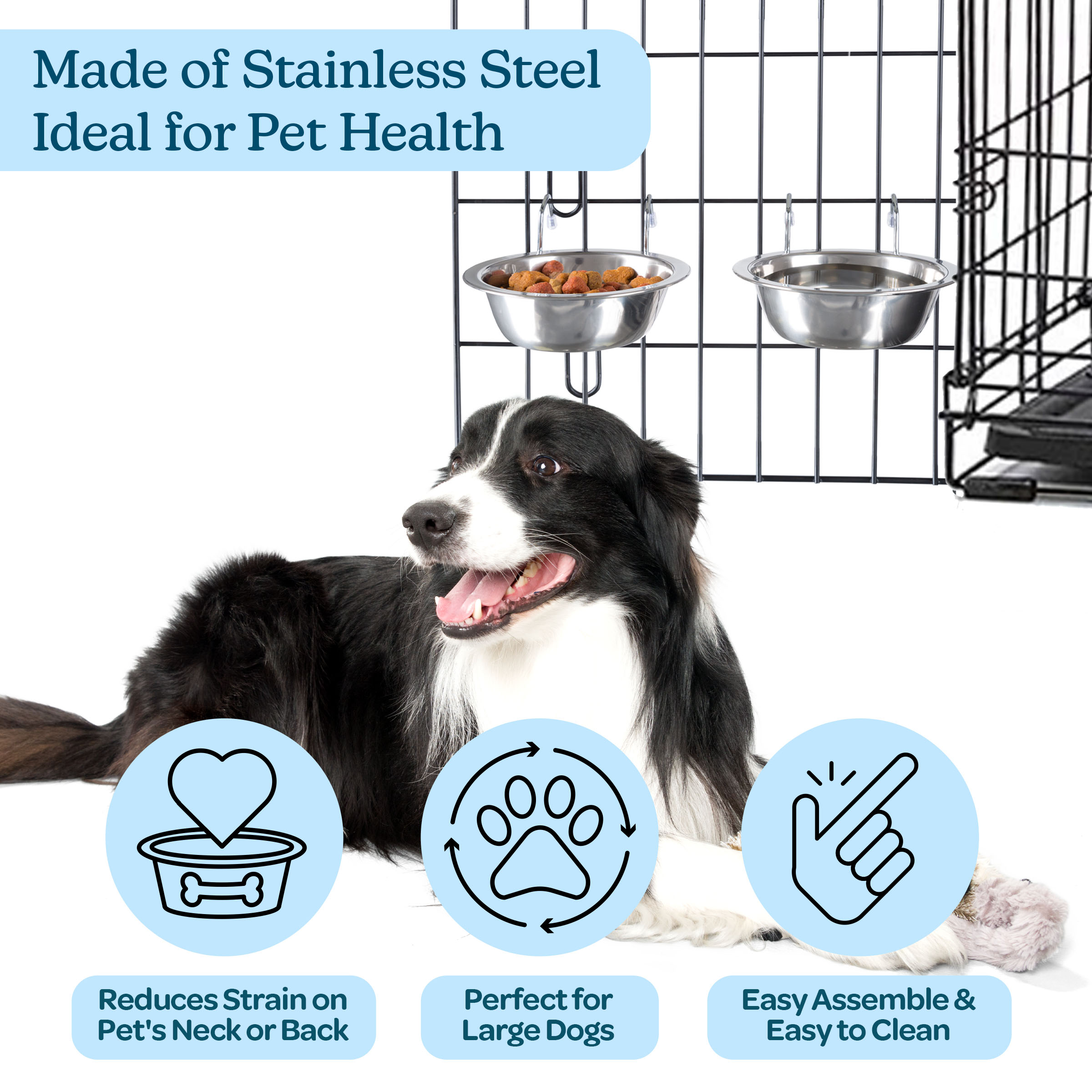 PETMAKER Set of 2 Stainless-Steel Hanging Dog Bowls - 48oz Each