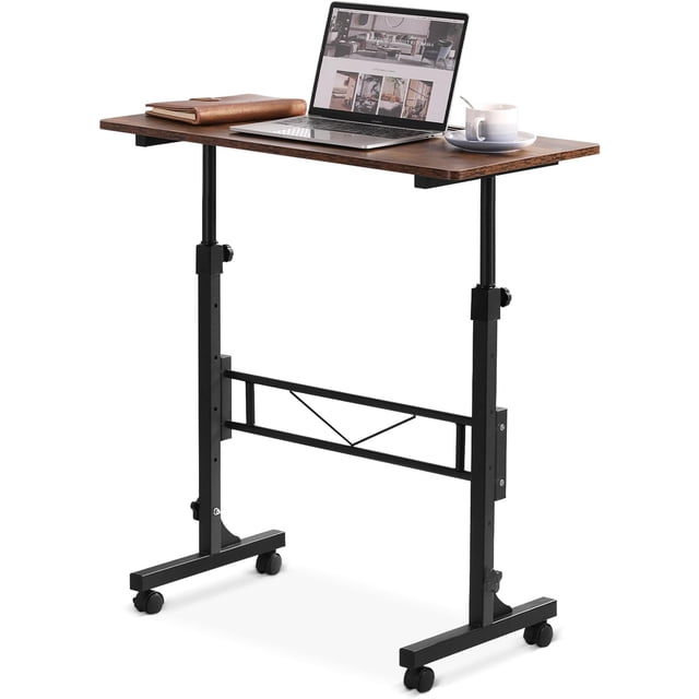 Petit Bureau Debout à Hauteur Réglable, Bureau Mobile avec Roulettes, Pouce, Bureau Roulant Portable, Petit Bureau d'Ordinateur, Bureau Portable pour Portable, Table Debout