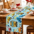 thumbnail image 5 of Blue Yellow Cartoon Truck Table Runner 72 Inches, Cute Engineering Vehicle Bed Runner Dresser Scarves Tabletop for Indoor Outdoor Parties/Ceremony/Banquet, 14" x 72", 5 of 9