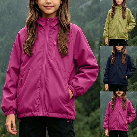 Mifsaly Girls Boys Windbreaker Jacket Lightweight Zip Up Raincoat with Pockets Long Sleeve Windproof Outerwear for Fall Spring Hiking