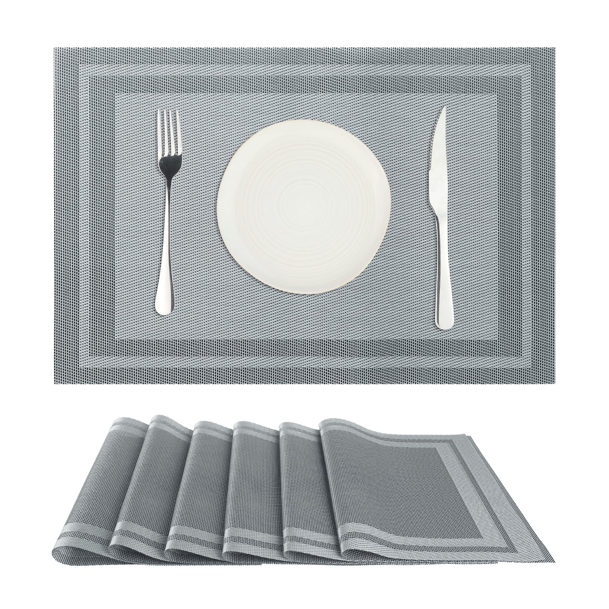 Unique Bargains Set of 6 Heat-resistant Washable Modern Polyvinyl Chloride Placemats Light Blue 18x12 Inch